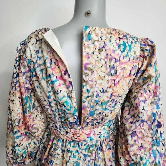 SHOL Los Angeles Abstract Print 3/4 Sleeve Tiered Mini Dress Size 4 BNWT - Picture 9 of 16